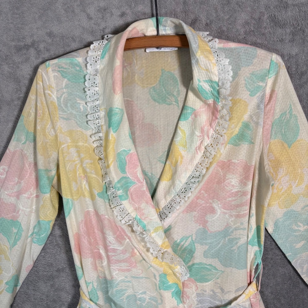 Vintage Lounge Trends JCPenney Pastel Floral Lace Wrap Robe Small Made in USA - Picture 11 of 16